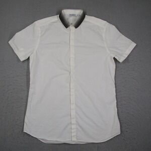 Neil Barrett Mens White Ombre Collar Short Sleeve Slim Fit Button Down Shirt 42